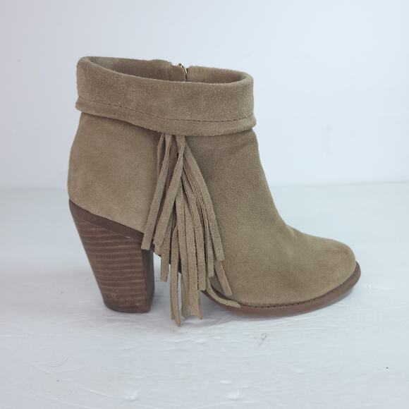 Jessica Simpson Tan Suede Leather Tassel Ankle Bootie Size 6.5 - Picture 4 of 9